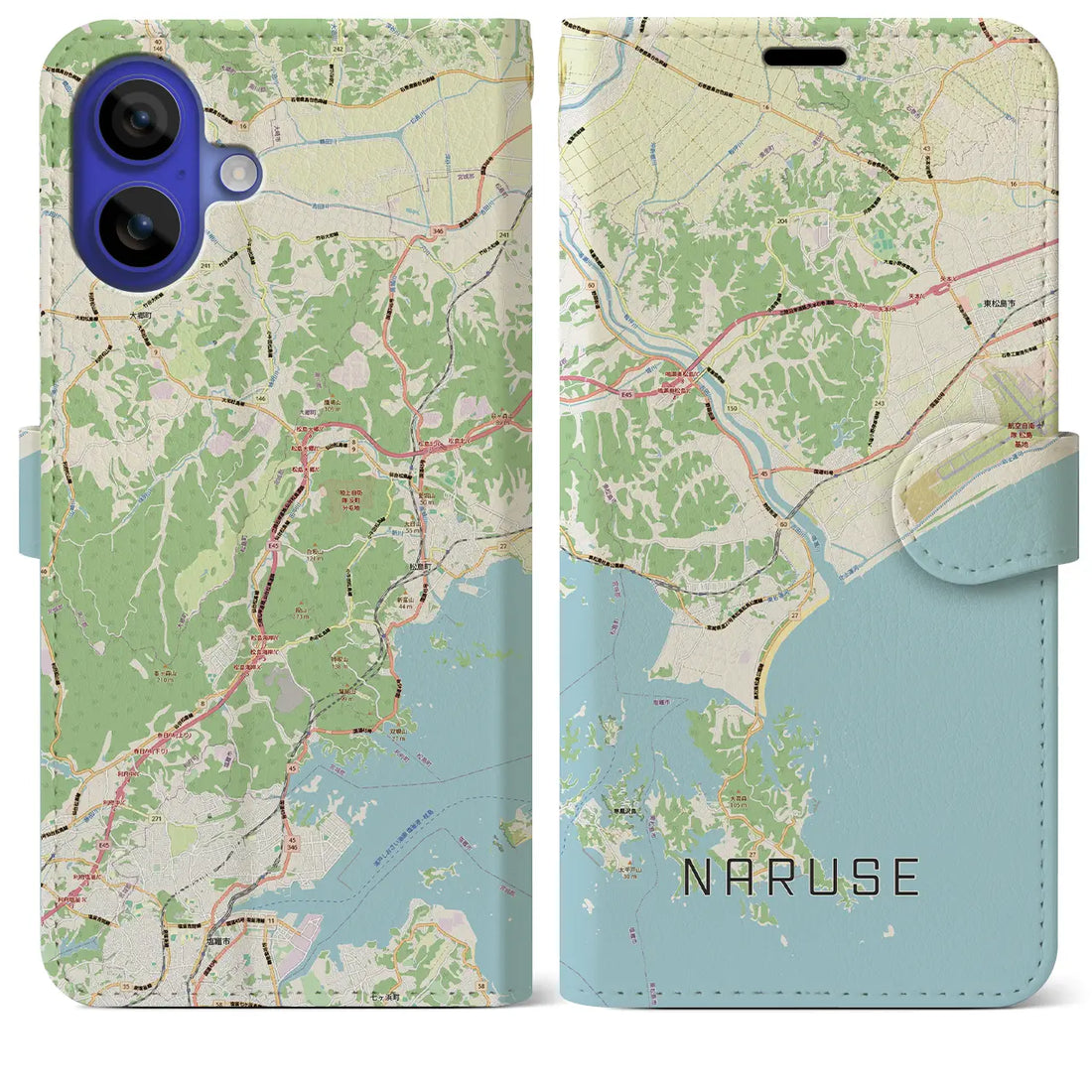 【鳴瀬(宮城県)】地図柄iPhoneケース(手帳タイプ)モノトーン・iPhone 16 Pro Max 用