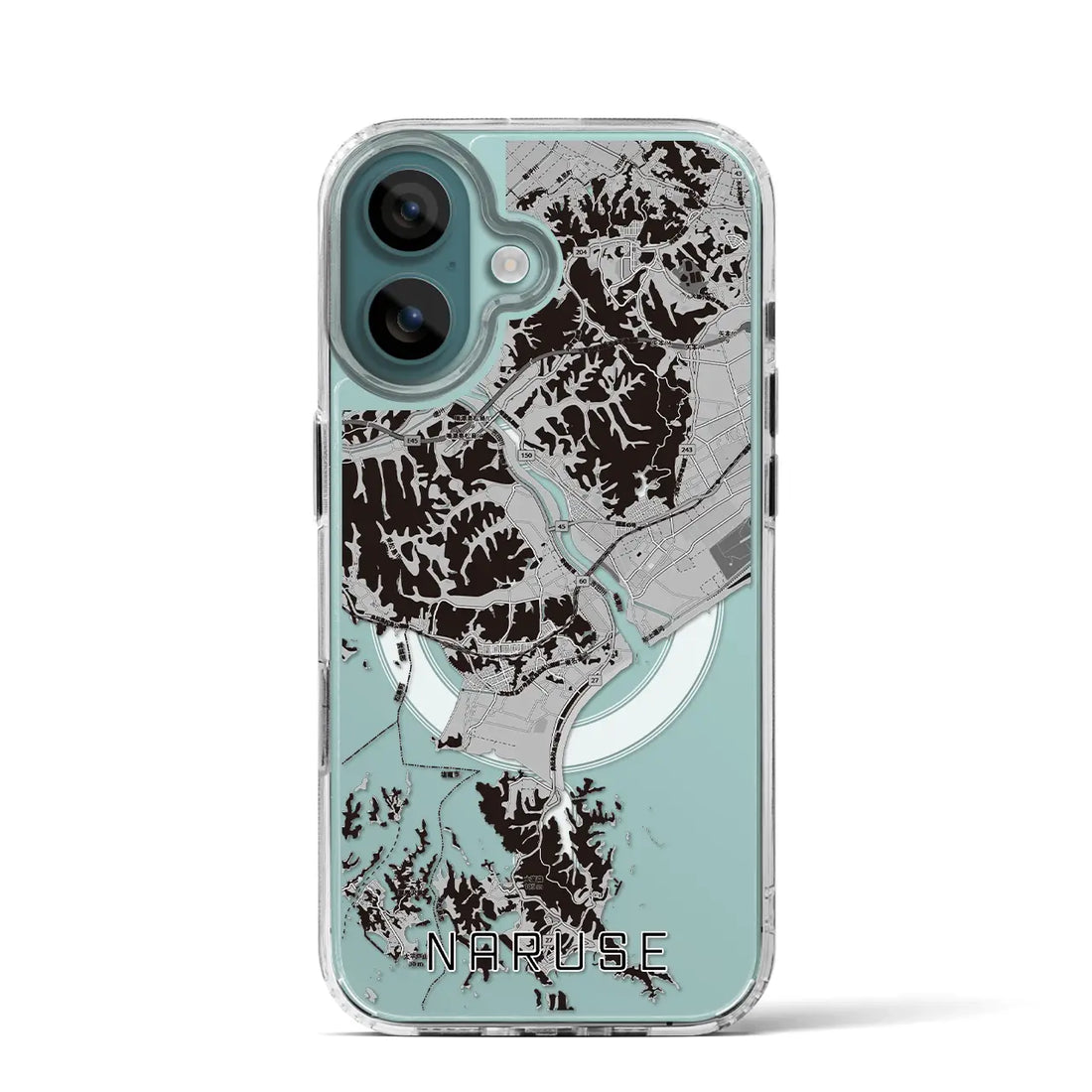 【鳴瀬(宮城県)】地図柄iPhoneケース(MagSafeタイプ)モノトーン・iPhone 16 Pro 用