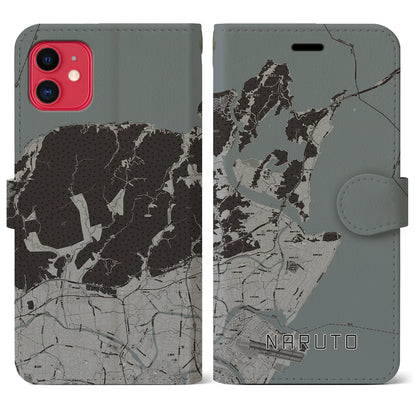 【鳴門（徳島県）】地図柄iPhoneケース（手帳タイプ）モノトーン・iPhone 11 用
