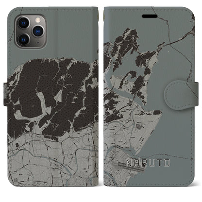 【鳴門（徳島県）】地図柄iPhoneケース（手帳タイプ）モノトーン・iPhone 11 Pro Max 用