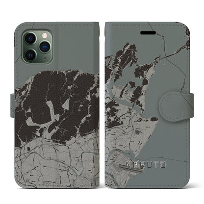 【鳴門（徳島県）】地図柄iPhoneケース（手帳タイプ）モノトーン・iPhone 11 Pro 用