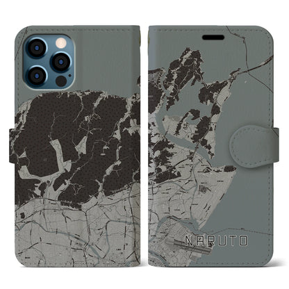 【鳴門（徳島県）】地図柄iPhoneケース（手帳タイプ）モノトーン・iPhone 12 / 12 Pro 用