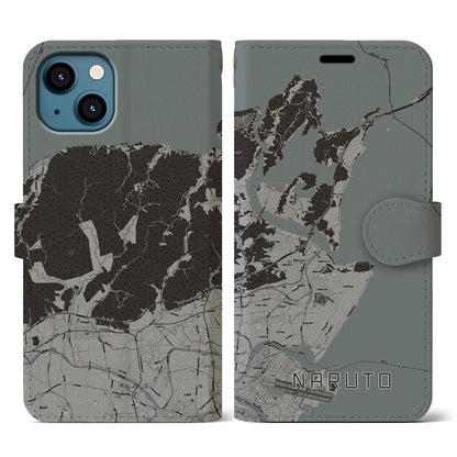 【鳴門（徳島県）】地図柄iPhoneケース（手帳タイプ）モノトーン・iPhone 13 用