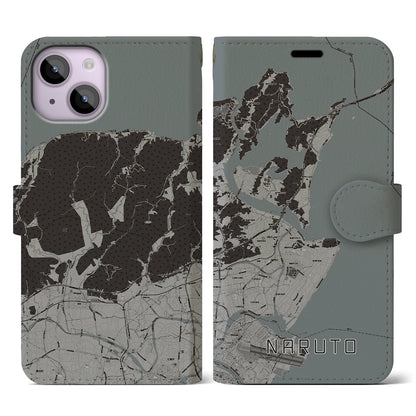【鳴門（徳島県）】地図柄iPhoneケース（手帳タイプ）モノトーン・iPhone 14 用