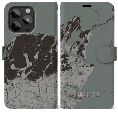 【鳴門（徳島県）】地図柄iPhoneケース（手帳タイプ）モノトーン・iPhone 15 Pro Max 用