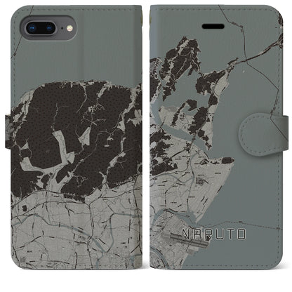 【鳴門（徳島県）】地図柄iPhoneケース（手帳タイプ）モノトーン・iPhone 8Plus /7Plus / 6sPlus / 6Plus 用