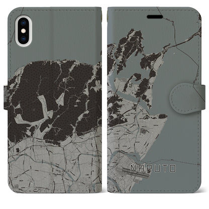 【鳴門（徳島県）】地図柄iPhoneケース（手帳タイプ）モノトーン・iPhone XS Max 用