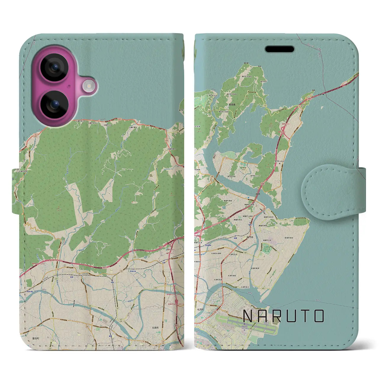 【鳴門（徳島県）】地図柄iPhoneケース（手帳タイプ）ナチュラル・iPhone 16 Pro 用