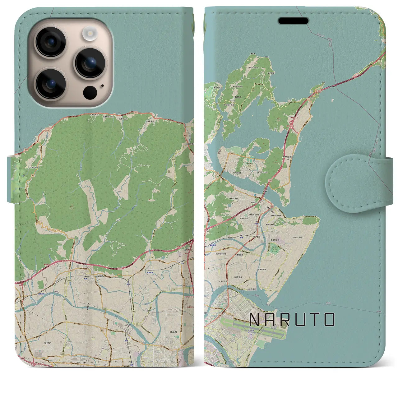 【鳴門（徳島県）】地図柄iPhoneケース（手帳タイプ）ナチュラル・iPhone 16 Plus 用