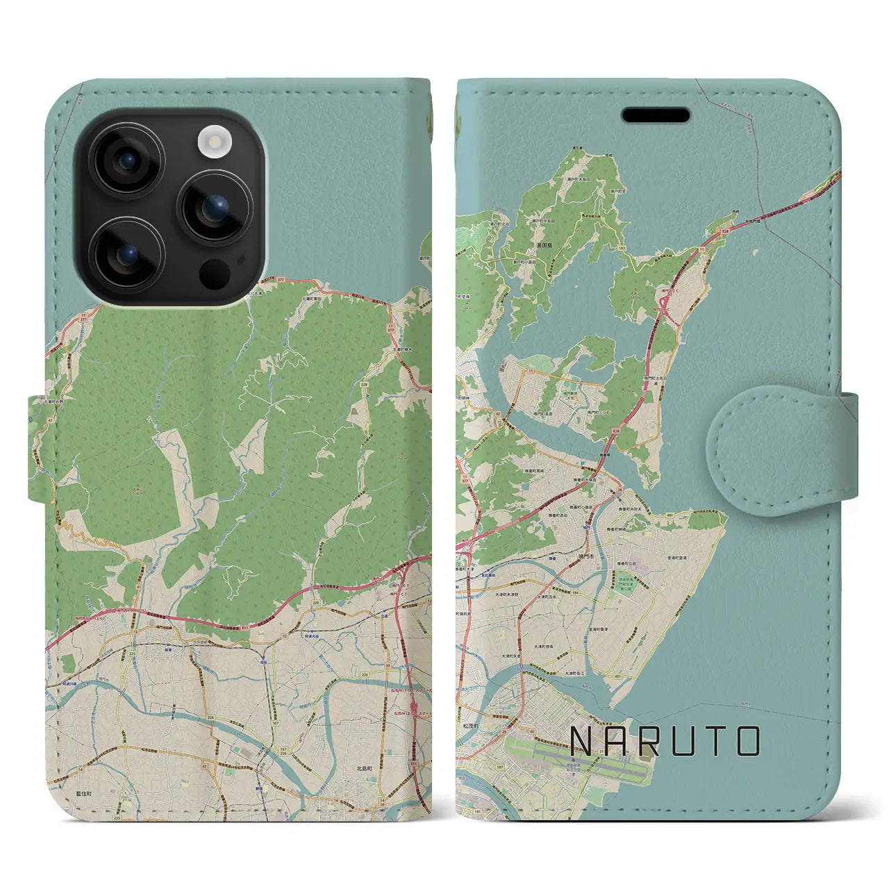 【鳴門（徳島県）】地図柄iPhoneケース（手帳タイプ）ナチュラル・iPhone 16 用