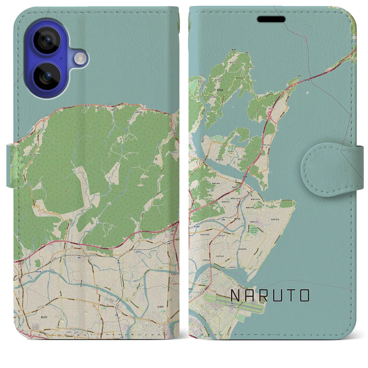 【鳴門（徳島県）】地図柄iPhoneケース（手帳タイプ）ナチュラル・iPhone 16 Pro Max 用