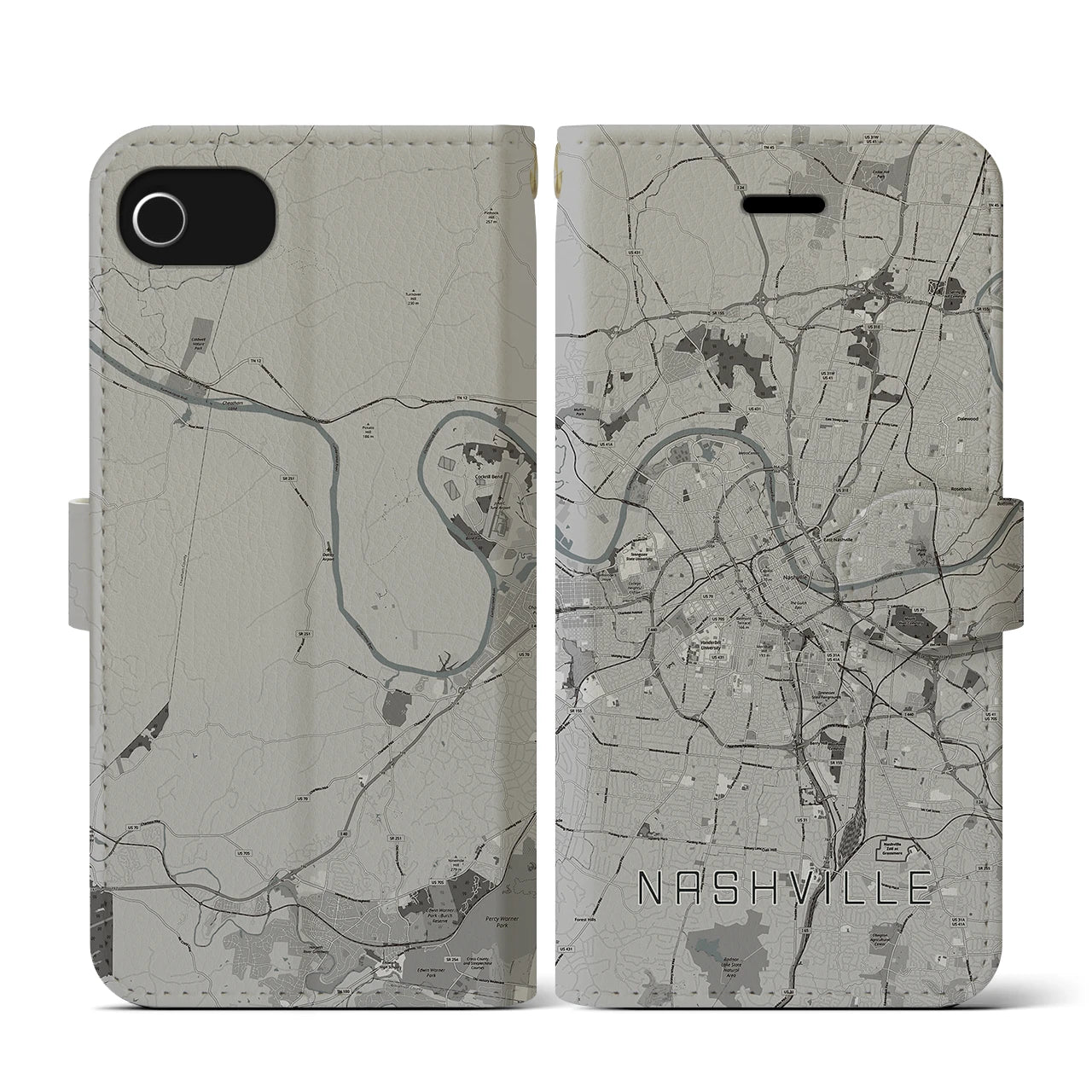 【ナッシュビル】地図柄iPhoneケース（手帳両面タイプ・モノトーン）iPhone SE（第3 / 第2世代） / 8 / 7 / 6s / 6 用