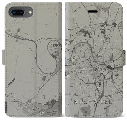 【ナッシュビル（アメリカ）】地図柄iPhoneケース（手帳タイプ）モノトーン・iPhone 8Plus /7Plus / 6sPlus / 6Plus 用