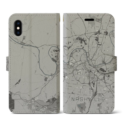 【ナッシュビル（アメリカ）】地図柄iPhoneケース（手帳タイプ）モノトーン・iPhone XS / X 用