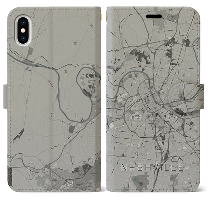 【ナッシュビル（アメリカ）】地図柄iPhoneケース（手帳タイプ）モノトーン・iPhone XS Max 用