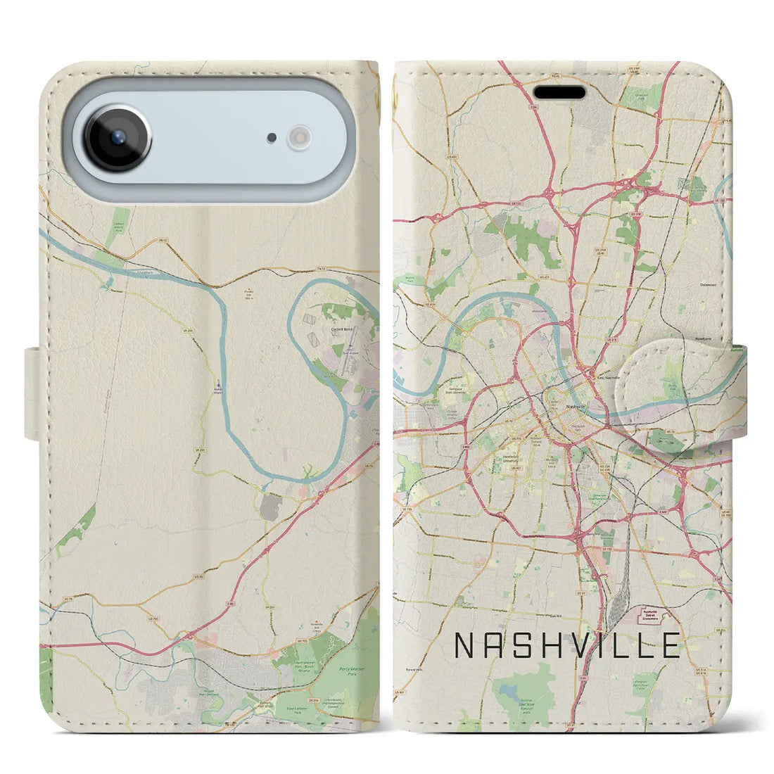 【ナッシュビル（アメリカ）】地図柄iPhoneケース（手帳タイプ）ナチュラル・iPhone 17 Pro Max 用