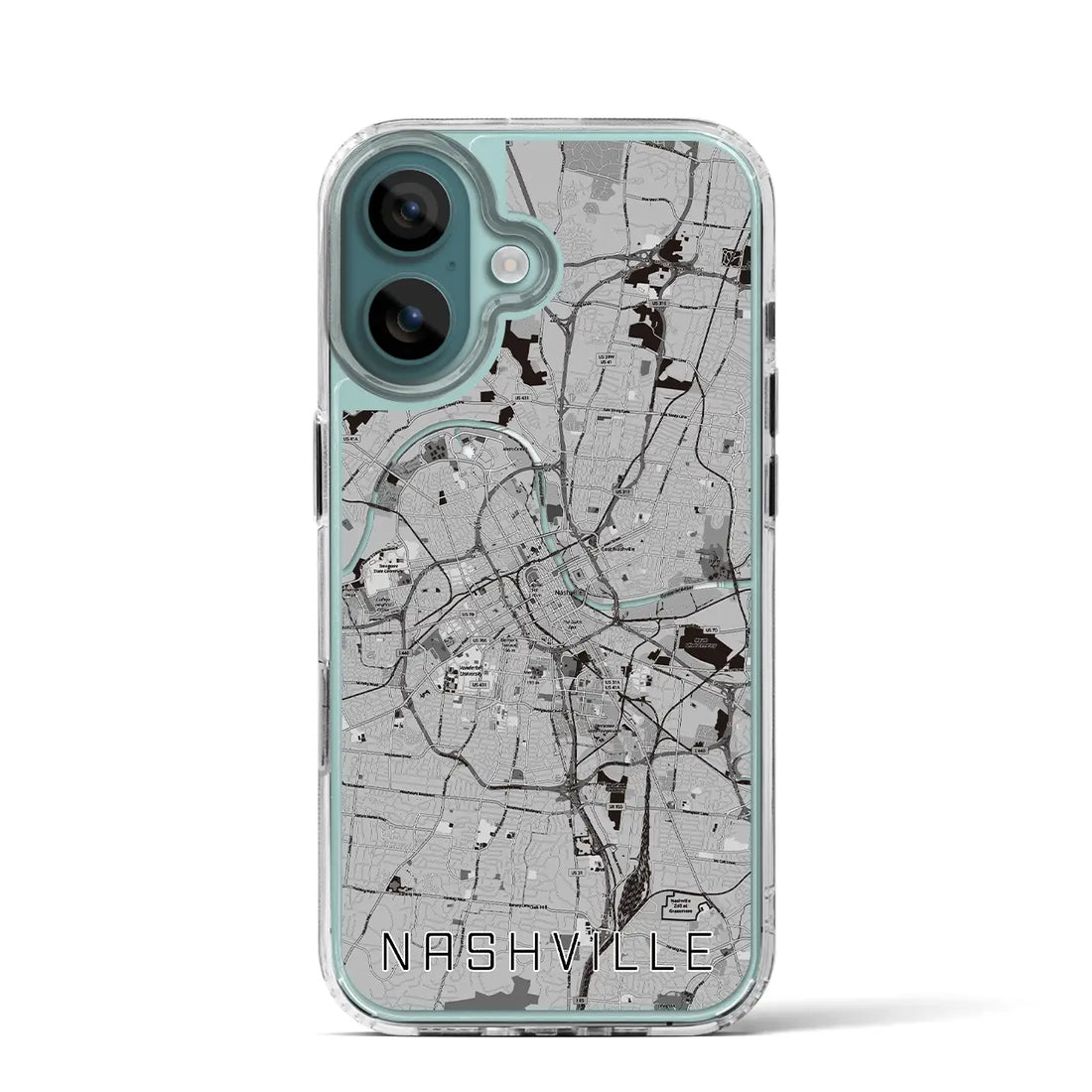 【ナッシュビル（アメリカ）】地図柄iPhoneケース（MagSafeタイプ）モノトーン・iPhone 16 Pro 用