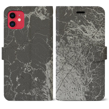 【那須（栃木県）】地図柄iPhoneケース（手帳タイプ）モノトーン・iPhone 11 用