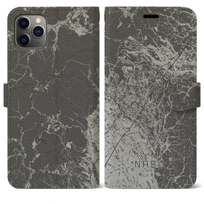 【那須（栃木県）】地図柄iPhoneケース（手帳タイプ）モノトーン・iPhone 11 Pro Max 用