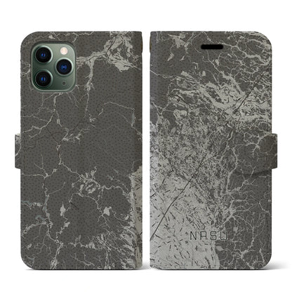 【那須（栃木県）】地図柄iPhoneケース（手帳タイプ）モノトーン・iPhone 11 Pro 用