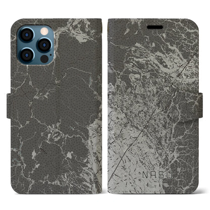 【那須（栃木県）】地図柄iPhoneケース（手帳タイプ）モノトーン・iPhone 12 / 12 Pro 用