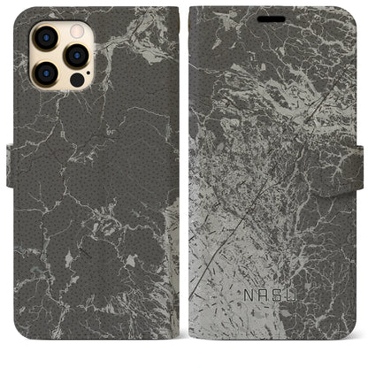 【那須（栃木県）】地図柄iPhoneケース（手帳タイプ）モノトーン・iPhone 12 Pro Max 用