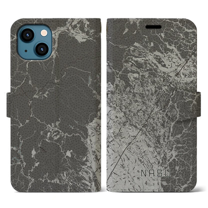 【那須（栃木県）】地図柄iPhoneケース（手帳タイプ）モノトーン・iPhone 13 用