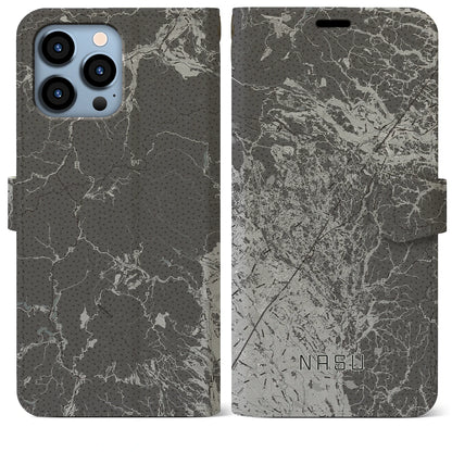 【那須（栃木県）】地図柄iPhoneケース（手帳タイプ）モノトーン・iPhone 13 Pro Max 用