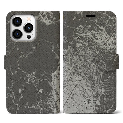 【那須（栃木県）】地図柄iPhoneケース（手帳タイプ）モノトーン・iPhone 13 Pro 用