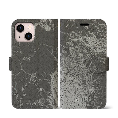 【那須（栃木県）】地図柄iPhoneケース（手帳タイプ）モノトーン・iPhone 13 mini 用