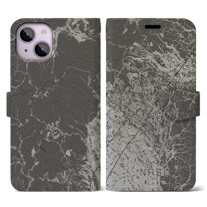 【那須（栃木県）】地図柄iPhoneケース（手帳タイプ）モノトーン・iPhone 14 用