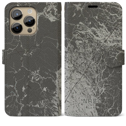 【那須（栃木県）】地図柄iPhoneケース（手帳タイプ）モノトーン・iPhone 14 Pro Max 用