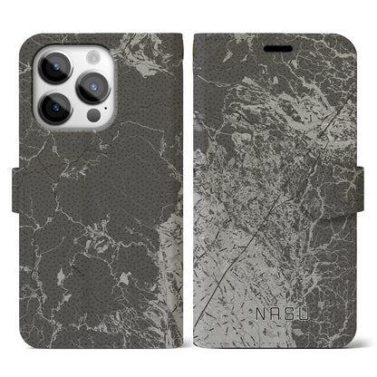 【那須（栃木県）】地図柄iPhoneケース（手帳タイプ）モノトーン・iPhone 14 Pro 用