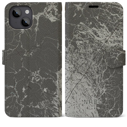 【那須（栃木県）】地図柄iPhoneケース（手帳タイプ）モノトーン・iPhone 14 Plus 用