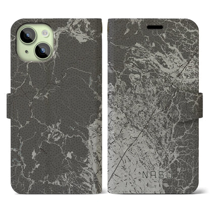 【那須（栃木県）】地図柄iPhoneケース（手帳タイプ）モノトーン・iPhone 15 用