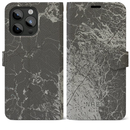 【那須（栃木県）】地図柄iPhoneケース（手帳タイプ）モノトーン・iPhone 15 Pro Max 用