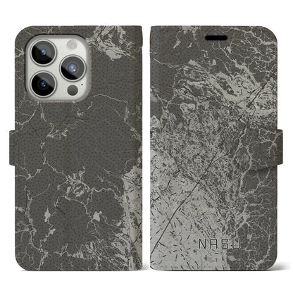 【那須（栃木県）】地図柄iPhoneケース（手帳タイプ）モノトーン・iPhone 15 Pro 用