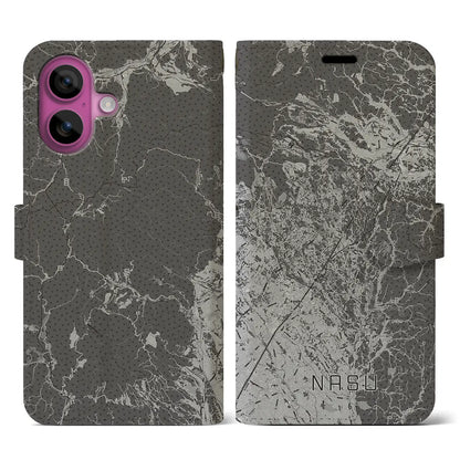 【那須（栃木県）】地図柄iPhoneケース（手帳タイプ）モノトーン・iPhone 16 Pro 用