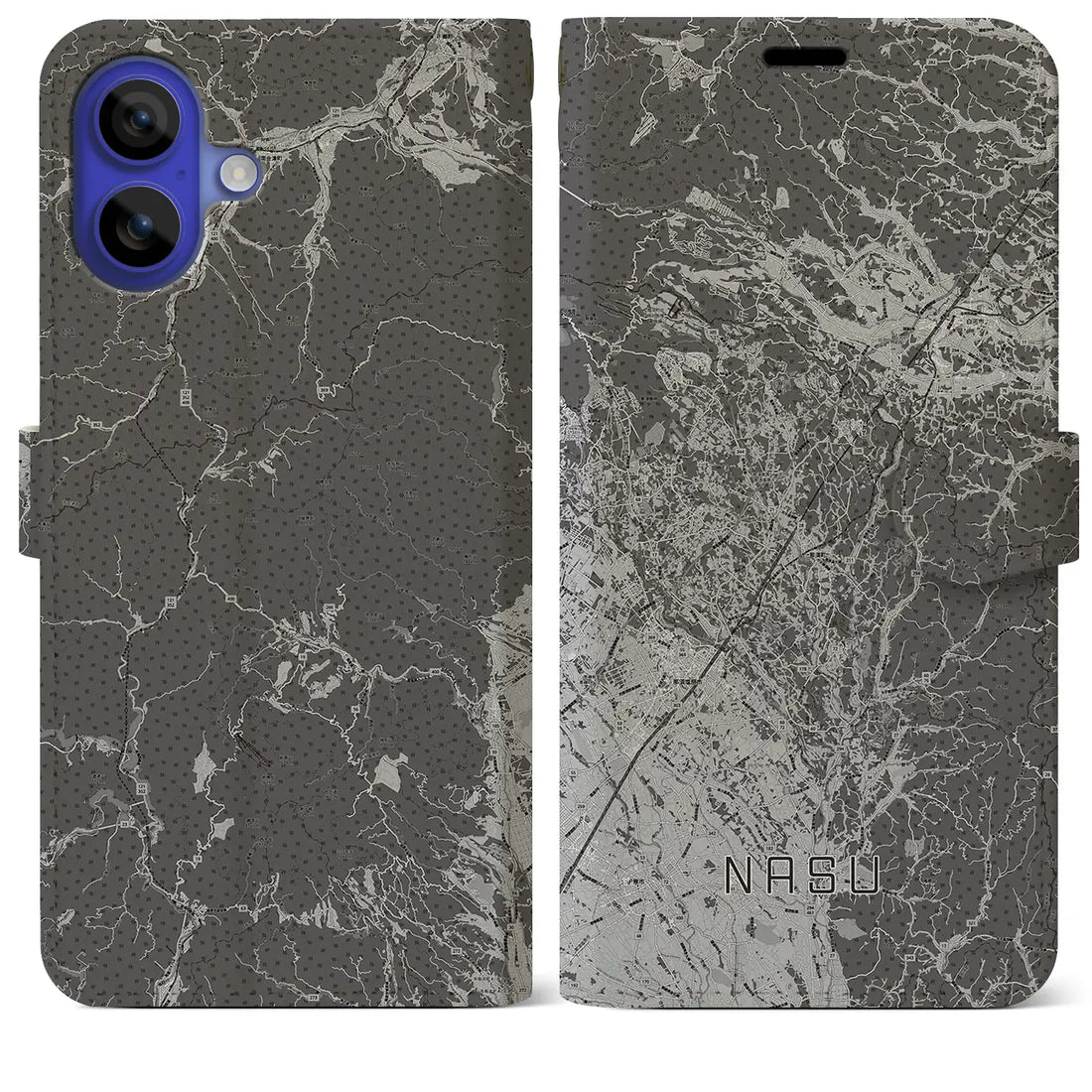 【那須(栃木県)】地図柄iPhoneケース(手帳タイプ)モノトーン・iPhone 16 Pro Max 用