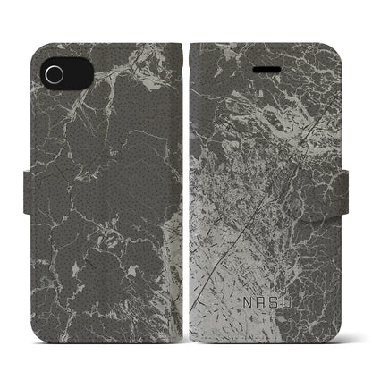【那須（栃木県）】地図柄iPhoneケース（手帳タイプ）モノトーン・iPhone SE（第3 / 第2世代） / 8 / 7 / 6s / 6 用