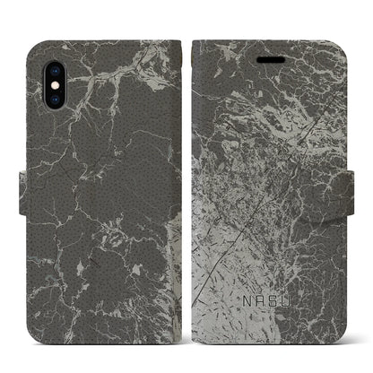 【那須（栃木県）】地図柄iPhoneケース（手帳タイプ）モノトーン・iPhone XS / X 用