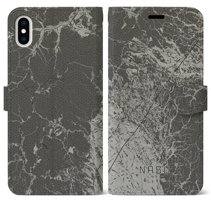 【那須（栃木県）】地図柄iPhoneケース（手帳タイプ）モノトーン・iPhone XS Max 用