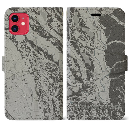 【那須烏山（栃木県）】地図柄iPhoneケース（手帳タイプ）モノトーン・iPhone 11 用