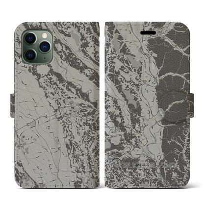 【那須烏山（栃木県）】地図柄iPhoneケース（手帳タイプ）モノトーン・iPhone 11 Pro 用