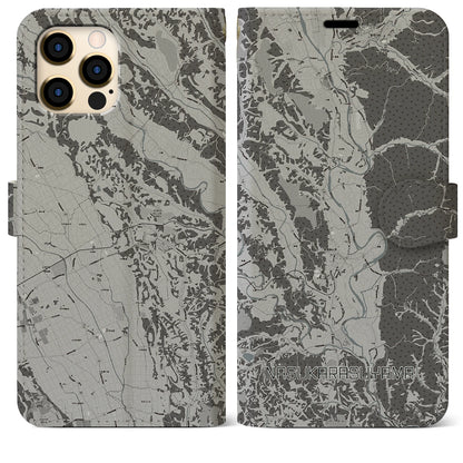 【那須烏山（栃木県）】地図柄iPhoneケース（手帳タイプ）モノトーン・iPhone 12 Pro Max 用