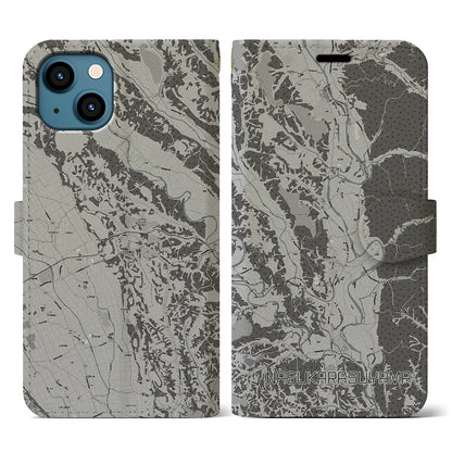 【那須烏山（栃木県）】地図柄iPhoneケース（手帳タイプ）モノトーン・iPhone 13 用