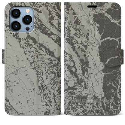 【那須烏山（栃木県）】地図柄iPhoneケース（手帳タイプ）モノトーン・iPhone 13 Pro Max 用