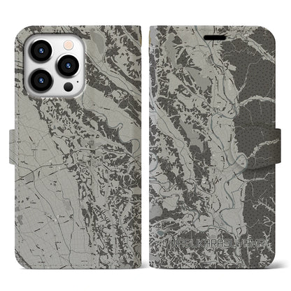 【那須烏山（栃木県）】地図柄iPhoneケース（手帳タイプ）モノトーン・iPhone 13 Pro 用