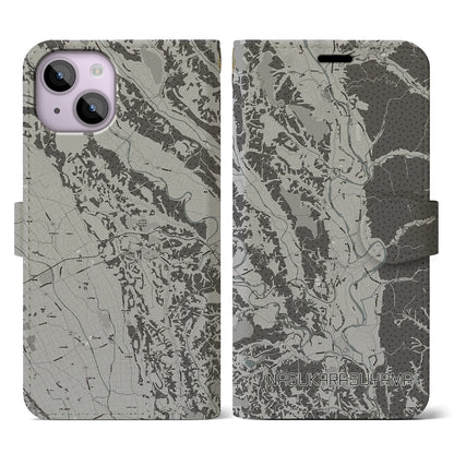 【那須烏山（栃木県）】地図柄iPhoneケース（手帳タイプ）モノトーン・iPhone 14 用