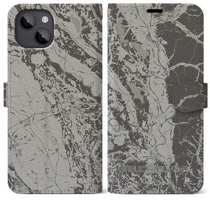 【那須烏山（栃木県）】地図柄iPhoneケース（手帳タイプ）モノトーン・iPhone 14 Plus 用